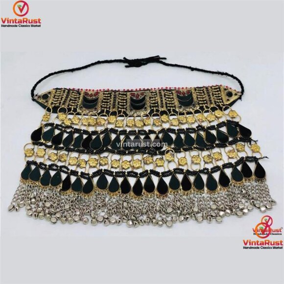 Black Kuchi Choker Afghan Necklace, Tribal Handmade Bib Style Necklace - Picture 4 of 10